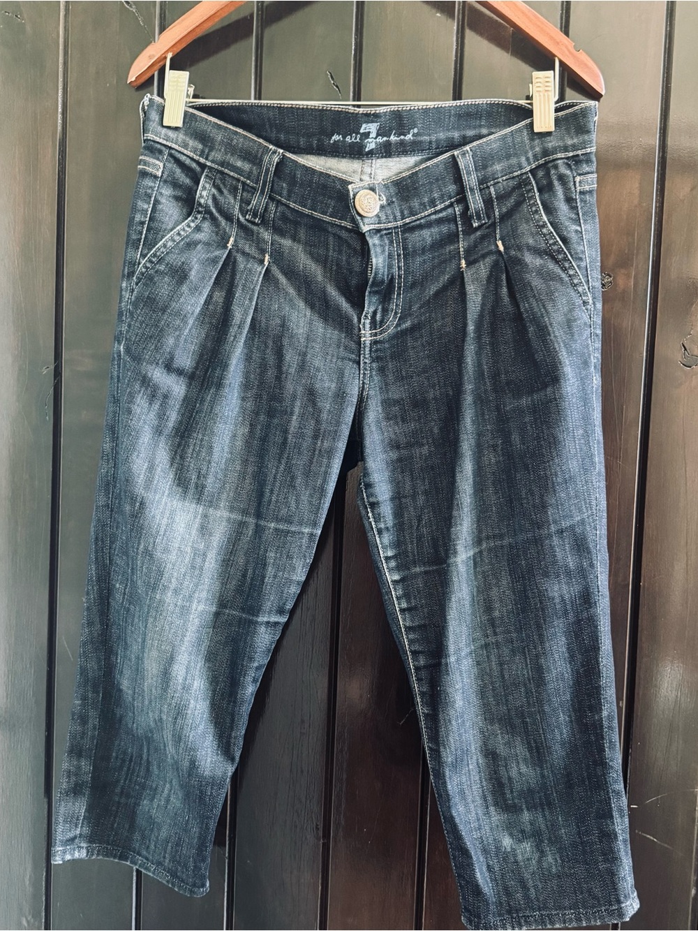 7 For All Mankind Dark Blue Pleated Bermuda Shorts